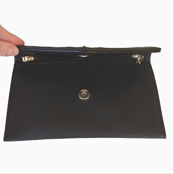 Danielle Nicole Black Vegan Gold Accent Evening Envelope Clutch with Chain - Picture 9 of 13